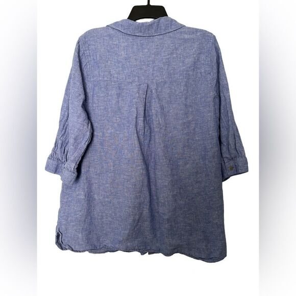 Catherines Linen Blend 3/4 Sleeve Button Down Shirt Blue Size 0X 14/16W Minimal - Picture 2 of 4